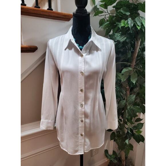 T&W Designs Womens White Tencel Collared Long Sleeve Button Down Casual Shirt XS - Picture 1 of 12